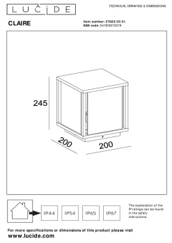 LUCiDE Außenleuchte CLAIRE