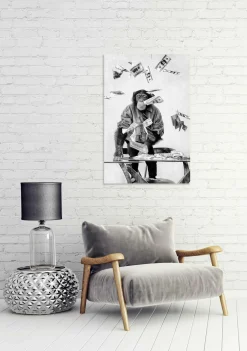 Online Sonstige Glasbild SCHIMPANSEN IM GELD