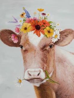 Best Sonstige Keilrahmenbild KUH BLUMENKRANZ