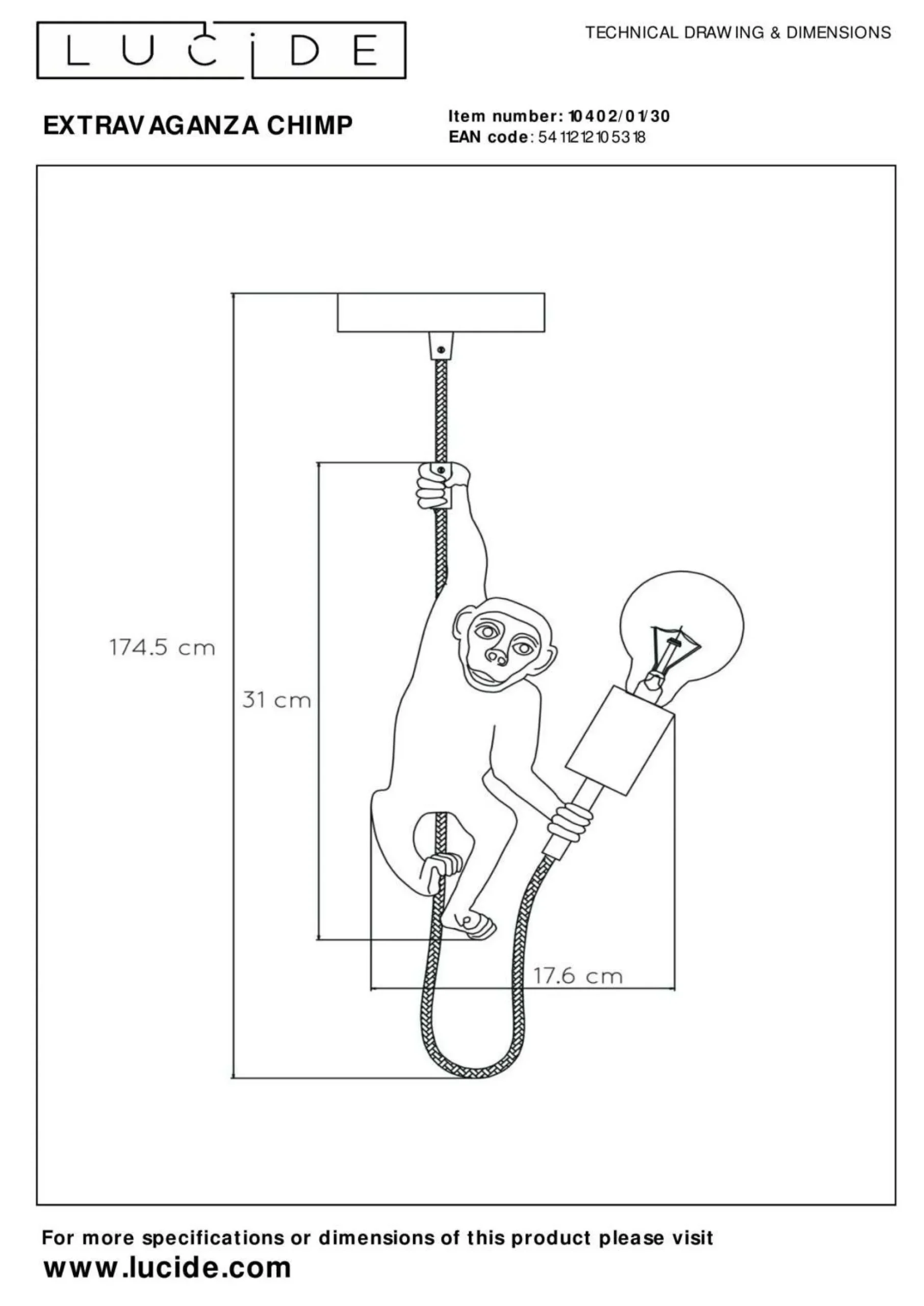 Outlet LUCiDE Pendelleuchte CHIMP