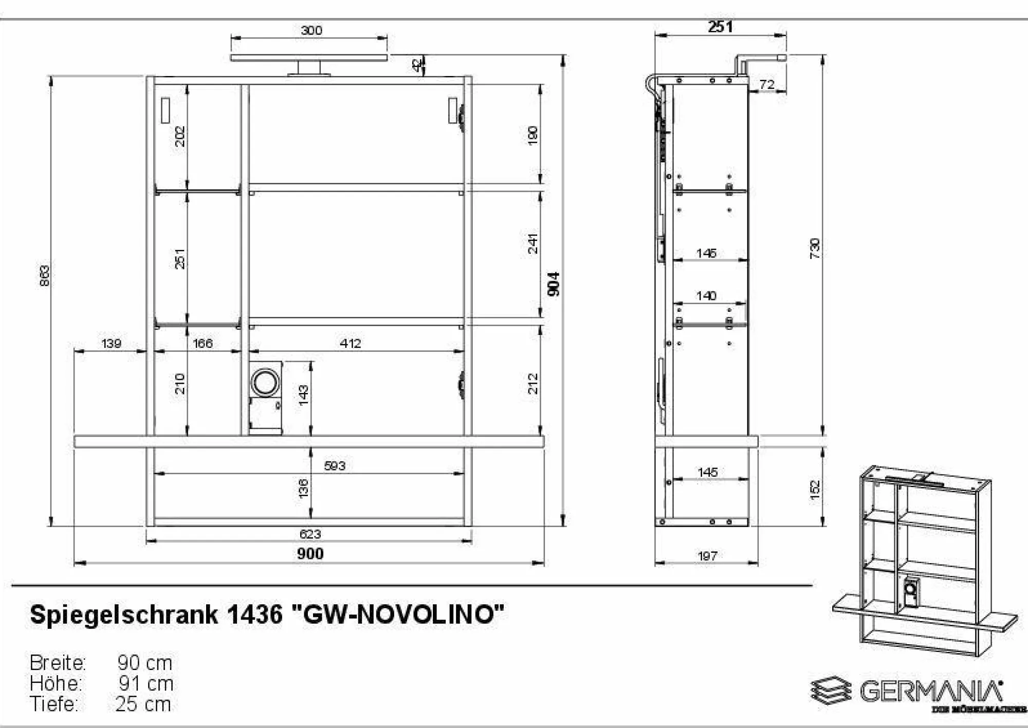 Hot GERMANIA Spiegelschrank Novolino