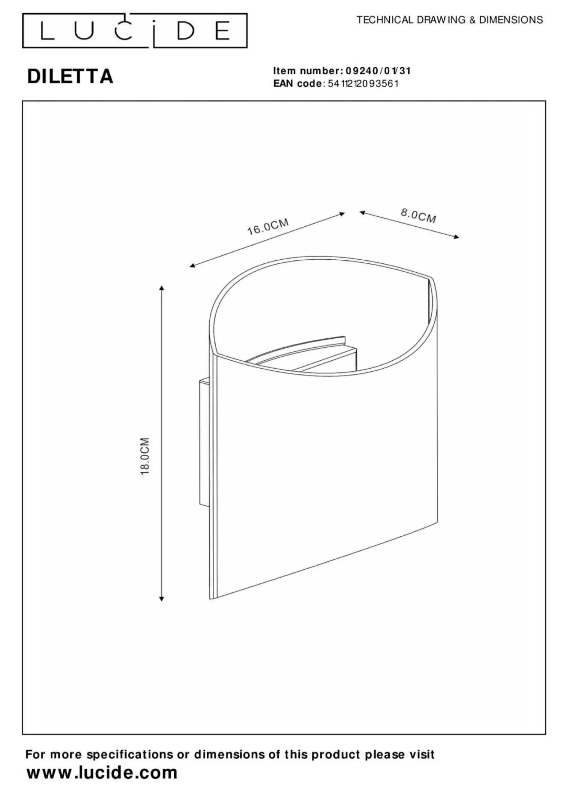 Best LUCiDE Wandleuchte DILETTA