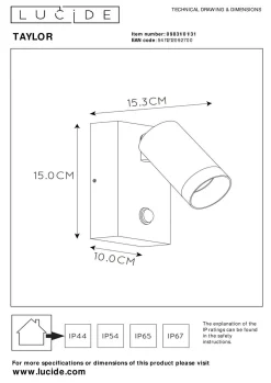 Hot LUCiDE Wandleuchte TAYLOR