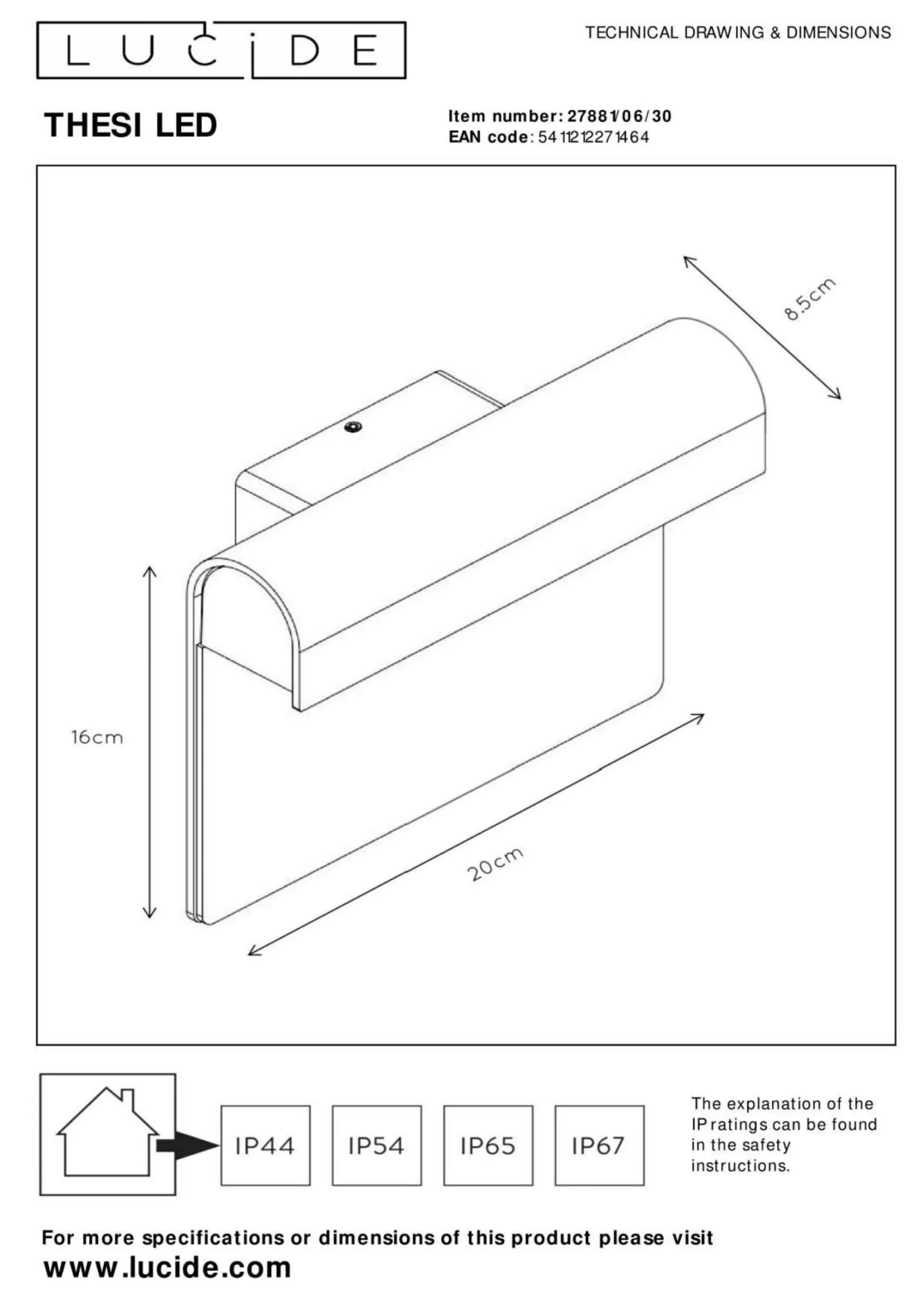 Best LUCiDE Wandleuchte THESI LED